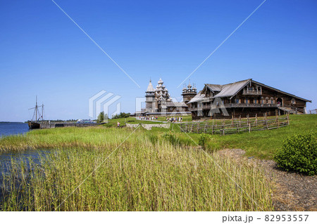 Shore of Lake Onega with main attractions. Kizhi Island. Republic of Karelia. Russia 82953557