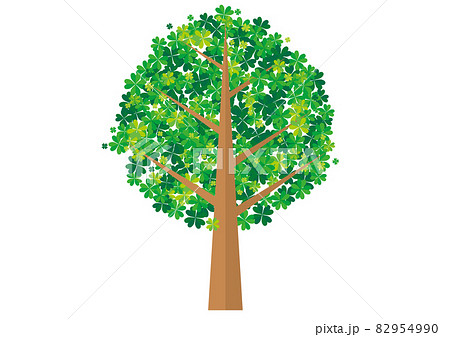 幸せ 幸運のシンボル 四つ葉のクローバーで作った木のイラスト 白背景 幾何学模様 エコロジーのイラスト素材