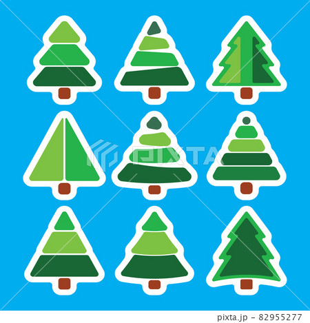 Set of Christmas Pine Tree isolated on blue background. Vector illustration 82955277