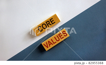Concept words 'core values' on wooden blocks on a beautiful white and blue background. Business concept. 82955368