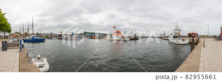 Panoramic picture of the harbor of the German village Laboe at the Baltic sea in summer Panoramic picture of the harbor of the German village Laboe at the Baltic sea in summer 82955661