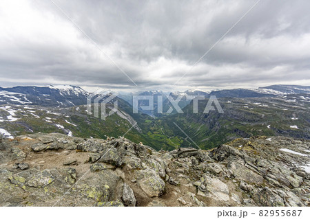 Top view to Geiranger fjord in Norway in summer 82955687