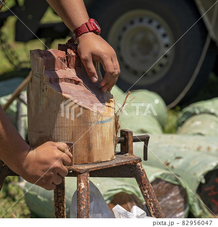 Wood Choppers Hands On Log After Event 82956047