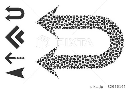 Dotted Double Left Arrow Mosaic of Circles and Bonus Icons 82956145