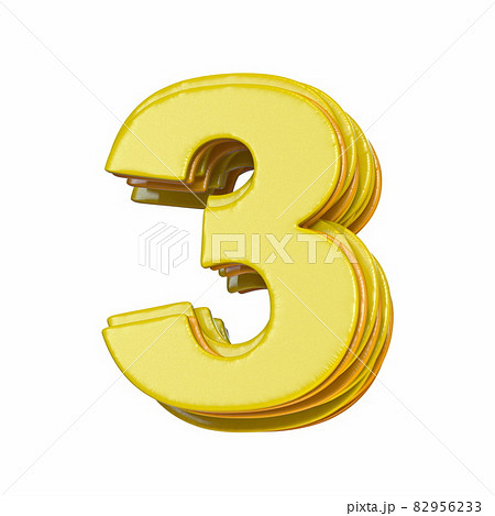 Yellow font Number 3 THREE 3Dのイラスト素材 [82956233] - PIXTA