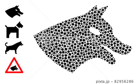 Dotted Dog Head Collage of Rounded Dots with Other Icons 82956286