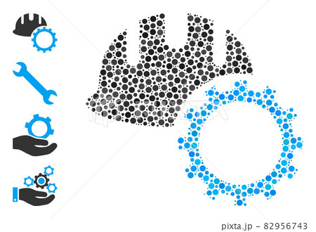 Dotted Development Hardhat Composition of Rounded Dots and Other Icons 82956743