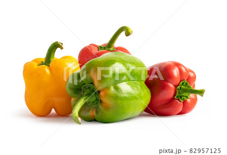 Red yellow and green color sweet pepper isolated on white background with clipping path. 82957125