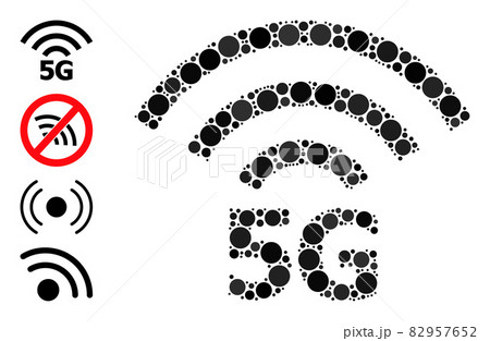 Dotted 5G Radio Source Collage of Round Dots with Similar Icons 82957652