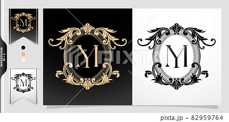 heraldic coat of arms YM or MY initial letter. graphic name Frames and Border of floral designs, applicable for Monogram, insignia, wedding couple name, badge label premium design. 82959764