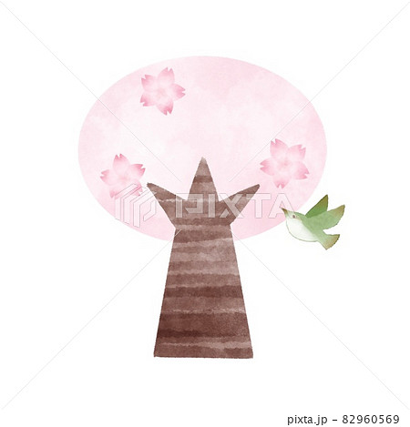 三分咲きの桜の木とウグイス 82960569