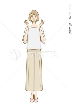 30代女性全身 優しい笑顔のイラスト素材 9608