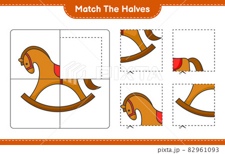 Match the halves. Match halves of Rocking Horse. Educational children game, printable worksheet, vector illustration Match the halves. Match halves of Rocking Horse. Educational children game, printable worksheet, vector illustration 82961093