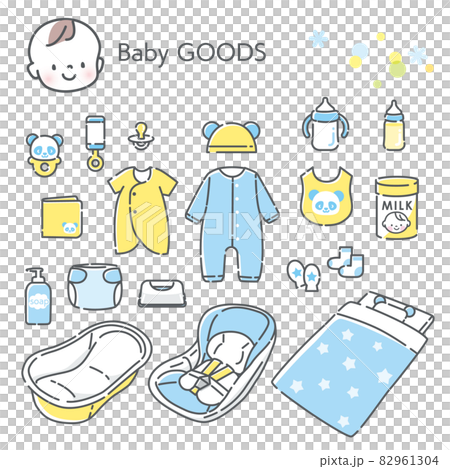 為微笑嬰兒和嬰兒產品設置的插圖素材 為微笑嬰兒和嬰兒產品設置的插圖素材 82961304