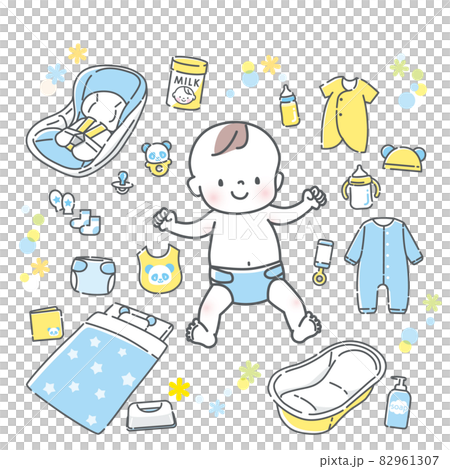 為微笑嬰兒和嬰兒產品設置的插圖素材 82961307