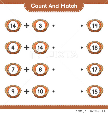 Count and match, count the number of Pie and match with the right numbers. Educational children game, printable worksheet, vector illustration Count and match, count the number of Pie and match with the right numbers. Educational children game, printable worksheet, vector illustration 82962011