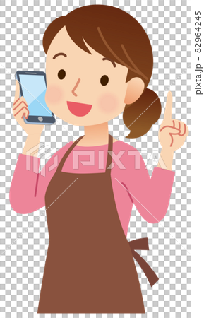 有圍裙的女性主婦談話在電話面部表情姿勢 有圍裙的女性主婦談話在電話面部表情姿勢 82964245