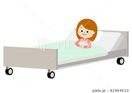 入院して安心した様子でベッドで休んでいる女性のイラスト素材