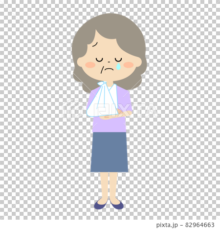 An elderly woman who seems to be anxious due to an injury to her upper limbs An elderly woman who seems to be anxious due to an injury to her upper limbs 82964663