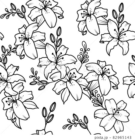 Outline lily seamless pattern. Vector illustration. Outline lily seamless pattern. Vector illustration. 82965143