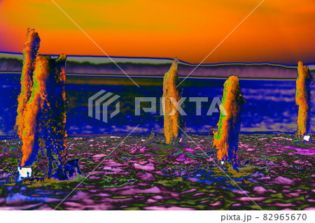 Abstract landscape with water jets, changed color, bright multicolor background 82965670