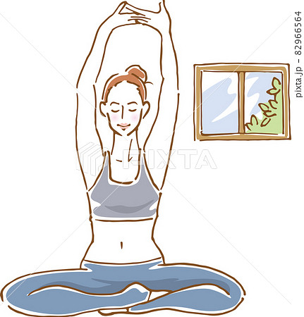 ストレッチをしている健康的な女性のイメージイラスト 手描き のイラスト素材