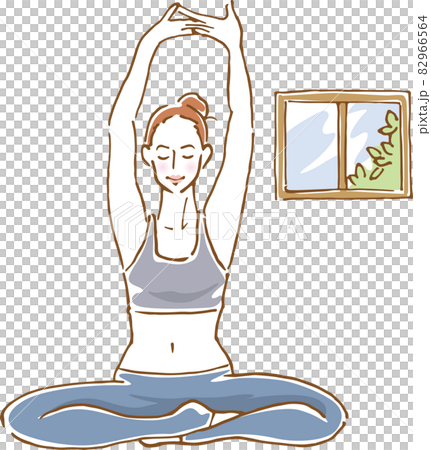 健康女性伸展的形象插圖（手繪） 82966564