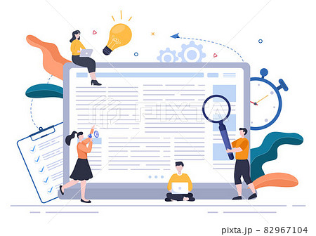 Content Writer or Journalist Background Vector Illustration For Copy Writing, Research, Development Idea and Novel or Book Script in Flat Style 82967104