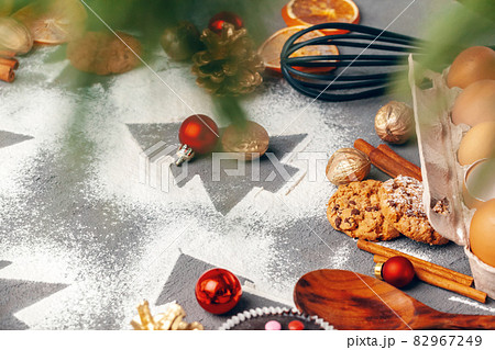 Preparing for Christmas. Baking holiday cookies close up 82967249