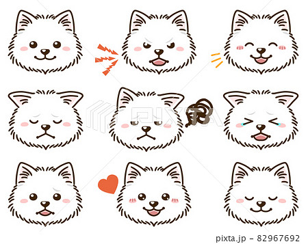 ポメラニアン 白 の表情顔アイコンのイラスト素材