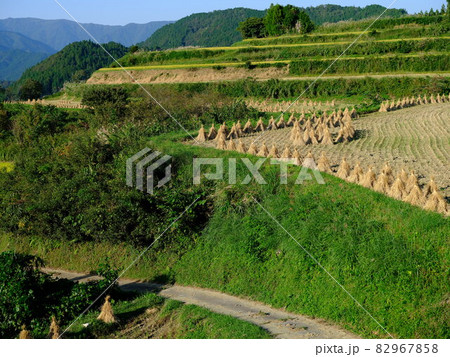 吉延の棚田のワラ倉と農道 吉延の棚田のワラ倉と農道 82967858