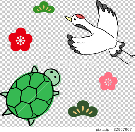 年賀素材の鶴と亀のイラスト、松と梅のアイコン 82967907