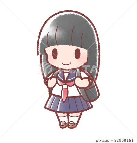 リュックを背負う半袖セーラー服の女の子のイラスト素材