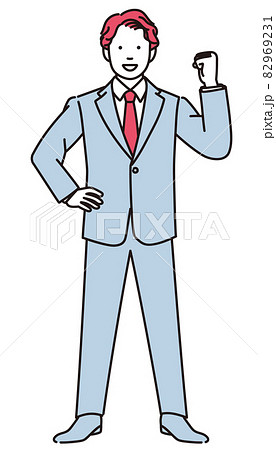 ガッツポーズをするビジネスマンのシンプルな全身イラスト 82969231