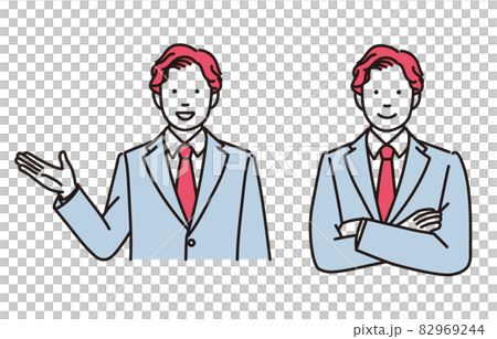 Simple illustration of a businessman who explains or crosses his arms with a smile 2 pose set Simple illustration of a businessman who explains or crosses his arms with a smile 2 pose set 82969244