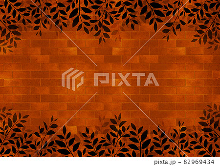 背景素材 赤煉瓦 レンガ ブロック 壁 木の葉 影 82969434