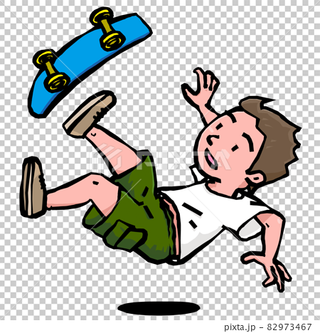 決め技に失敗するスケートボードの少年のイラスト素材