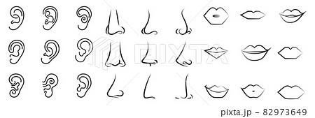 Ear, nose, lips icon set, line mouth symbol 82973649