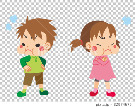 Illustration of a cute little boy and girl who are fighting and facing each other Clip art White background 82974675
