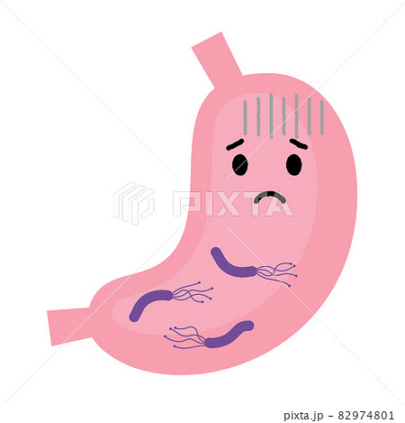 ピロリ菌に感染した胃の擬人化イラストのイラスト素材