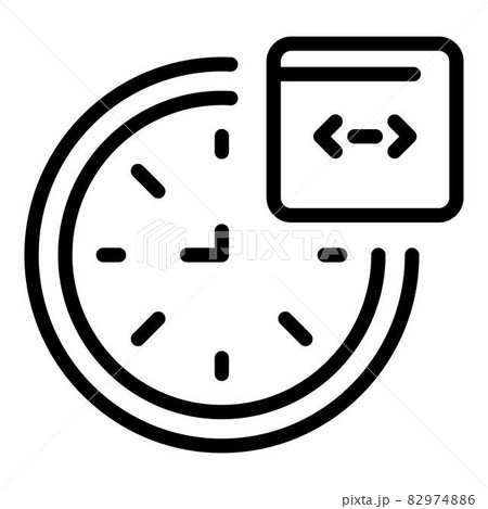 Code on round clock icon, outline style 82974886