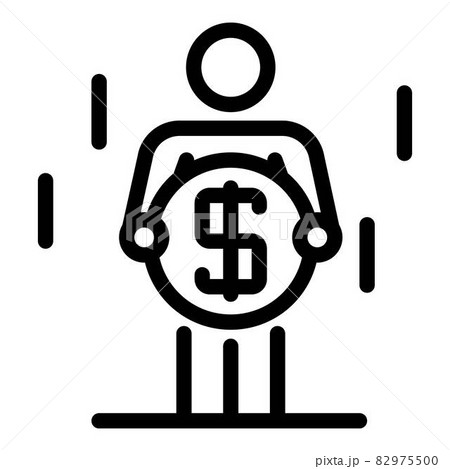 Man with a huge coin icon, outline style 82975500