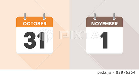 10月31日と11月1日の日めくりカレンダー：ハロウィン当日と翌日・秋から冬への季節の変わり目 82976254