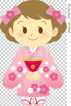 イラスト素材 ニッコリ笑顔の振袖姿な女の子の立ち姿 主線なし ピンクのイラスト素材