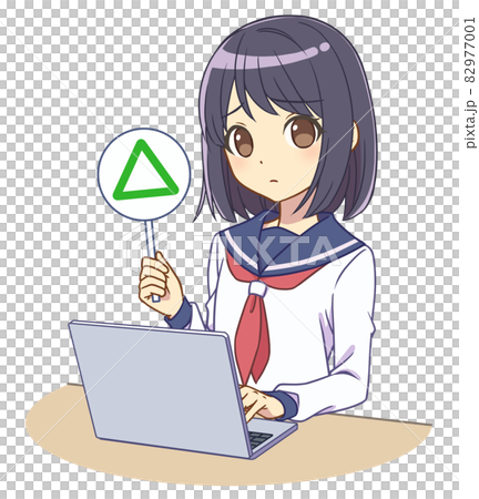 パソコンを操作するセーラー服の女の子 サンカク札 パソコンを操作するセーラー服の女の子 サンカク札 82977001