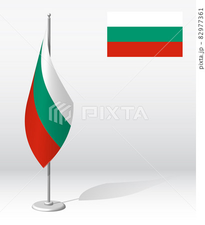 BULGARIA flag on flagpole for registration of solemn event, meeting foreign guests. National independence day of BULGARIA. Realistic 3D vector on white