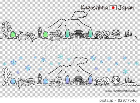 鹿兒島縣冬季觀光景點的簡單線描圖 鹿兒島縣冬季觀光景點的簡單線描圖 82977546