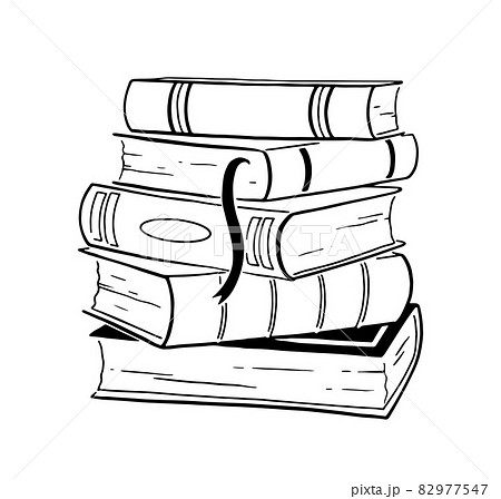 Vector line art illustration of stack of books 82977547