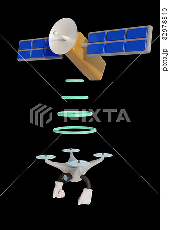 ドローンと人工衛星のイラスト 未来の物流システムのイメージ 無人配送システム 自動化・省人化技術 ドローンと人工衛星のイラスト 未来の物流システムのイメージ 無人配送システム 自動化・省人化技術 82978340