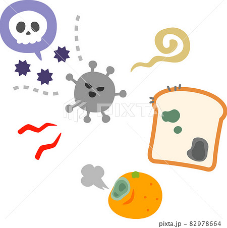 悪玉菌のキャラクターと腐敗のイメージのイラスト素材